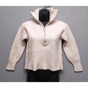 Everlane Sweater‎ S Beige Wool Half Zip Cropped Ribbed Mock Neck Minimalist Cozy